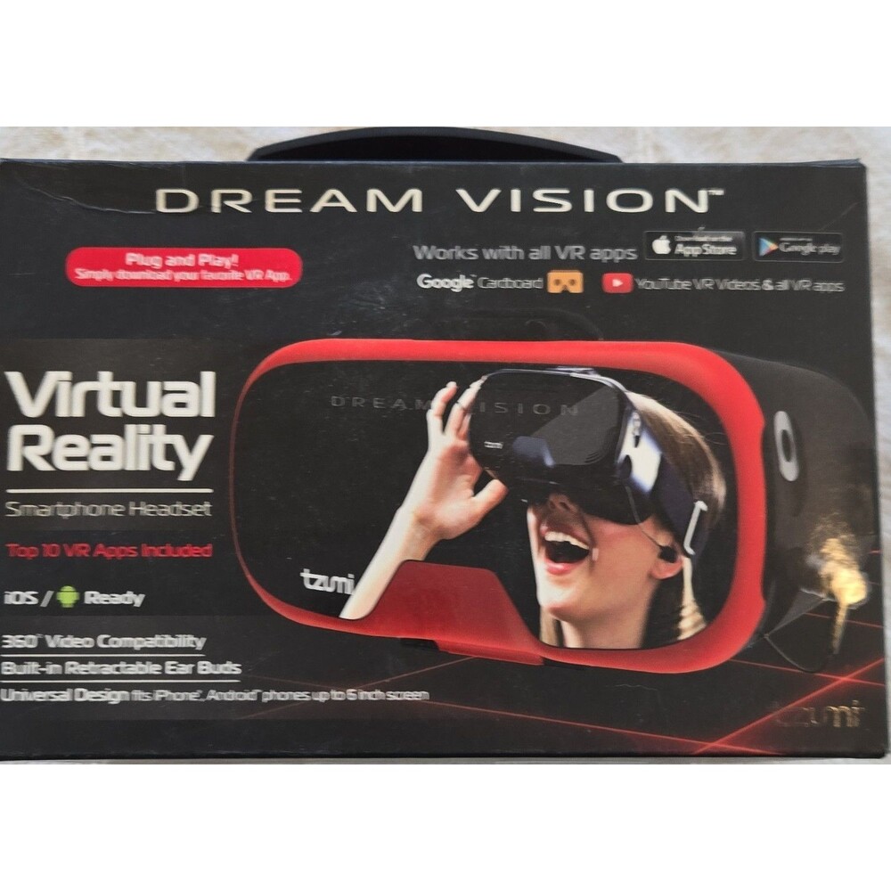 Tzumi Dream Vision Virtual Reality Smartphone VR Headset Black/Red Built-In Ear…